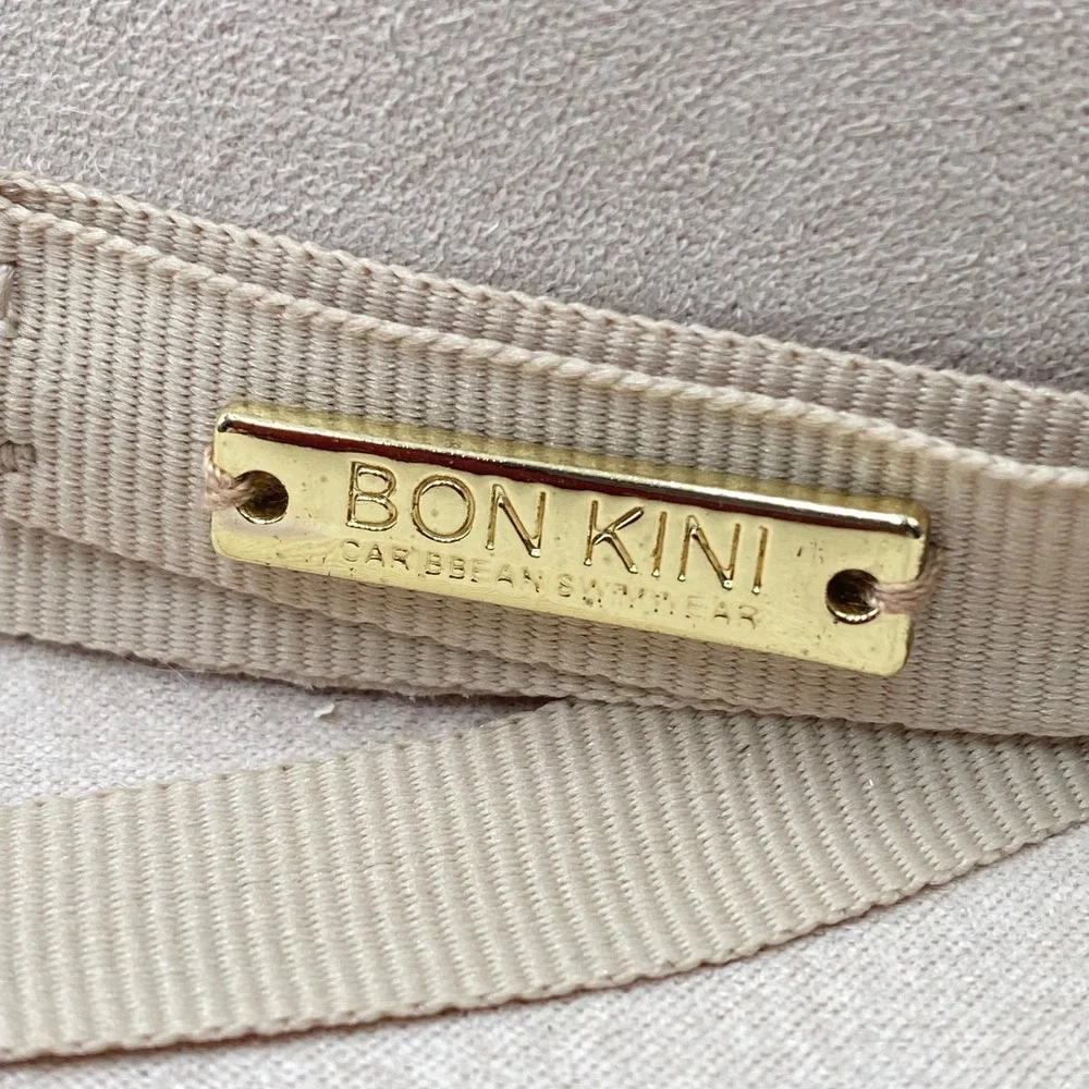 Bon Kini Caribbean Swimwear Wide Brim Bolero Hat Medium Beige Felt Gold Logo SEO